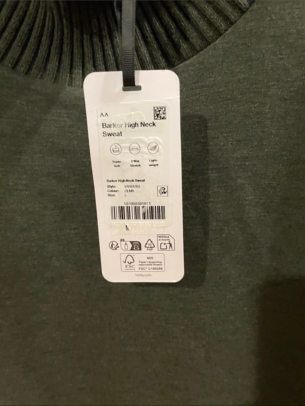 VARLEY DoubleSoft Barker High Neck Sweat Olive Marl, NWT - Picture 5 of 12